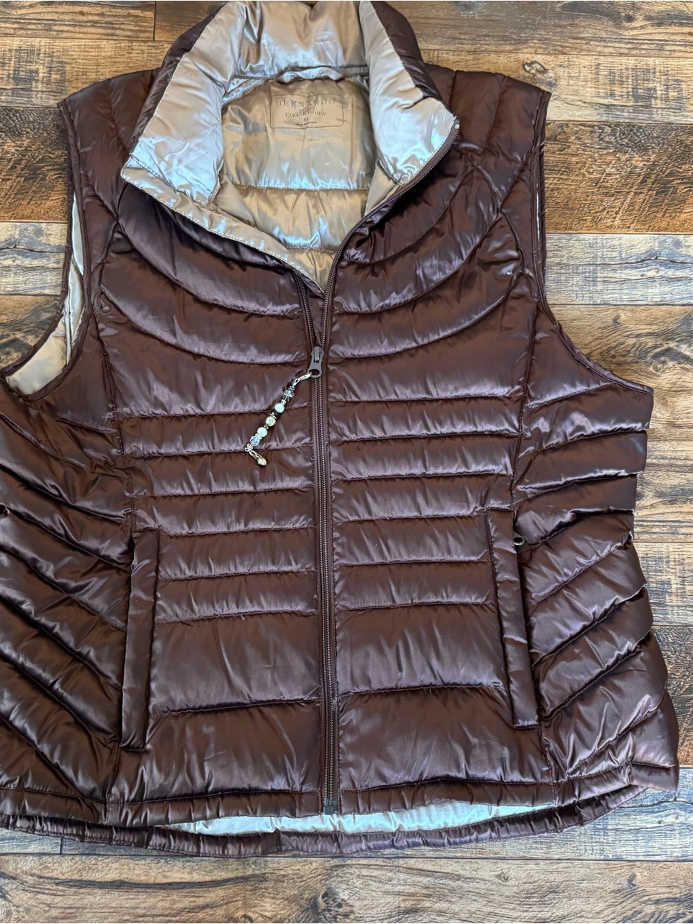 Bernardo Goose Down Puffer Vest XL Brown Quilted 90% Down Lightweight